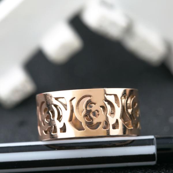 Women Fashion Stainless Steel Jewelry Ring , Hollow pattern Ring, Camellia shape gold Ring