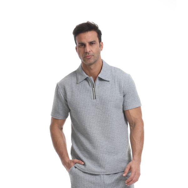 Custom  Polyester Blend Stretch Fit Zipper Polo T-Shirt Premium Waffle Polo Shirt for Men