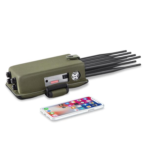 Portable 8 antennas mobile phone signal jammer blocks 2G 3G 4G 5G WIFI signals with bigger hot sink & battery