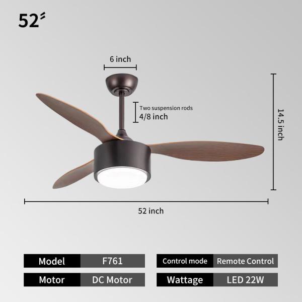 Ventilateur de plafond en bois massif de style pop avec moteur à courant continu et lumière LED