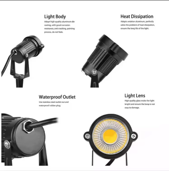 DC12V IP65 810lm Outdoor COB Spotlight Aluminum Body LED Floor Light for Lawn Garden Tree
