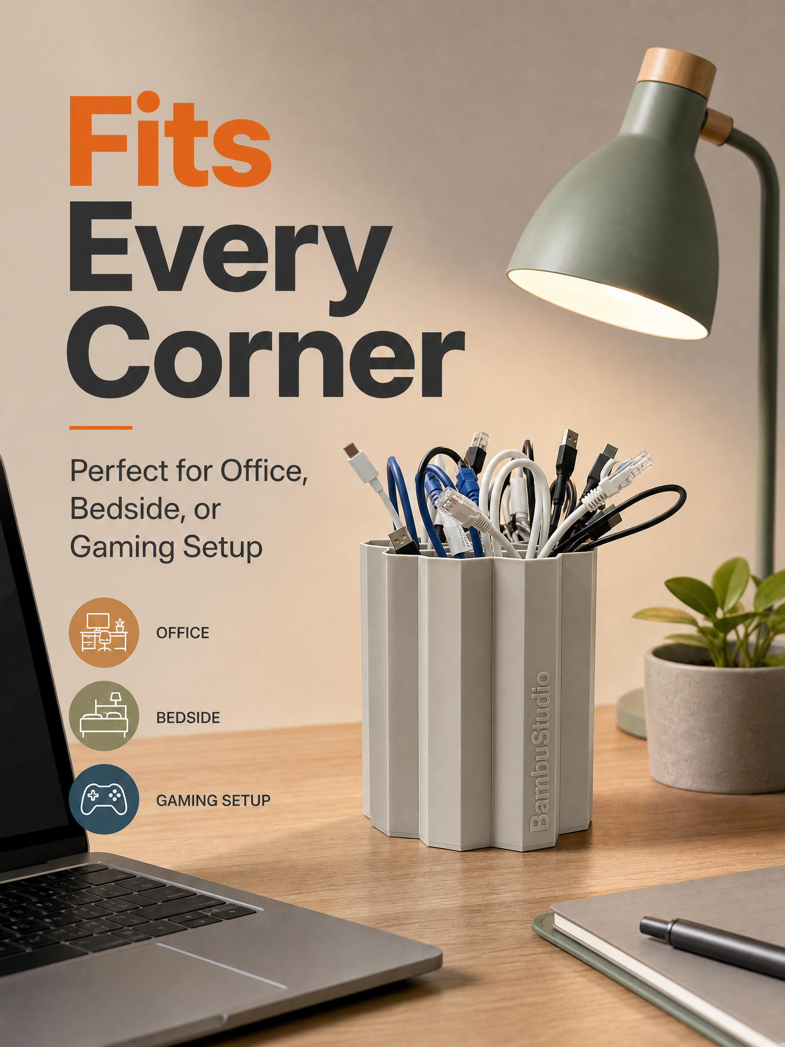 OEM 3D Printed Office Supplies Biodegradable Multicolor Charging Cable Holder