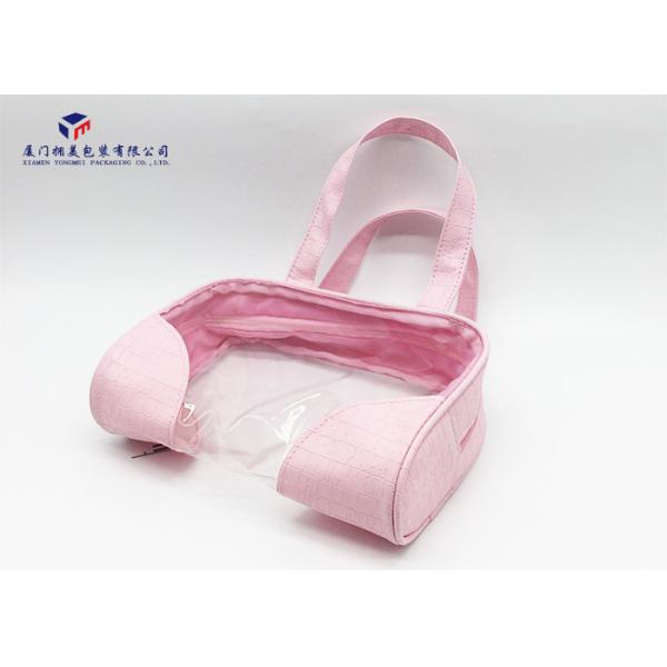 Fashion Pink Color Lady Hand Clear Cosmetic Bag 13cm Height Soft PVC Window