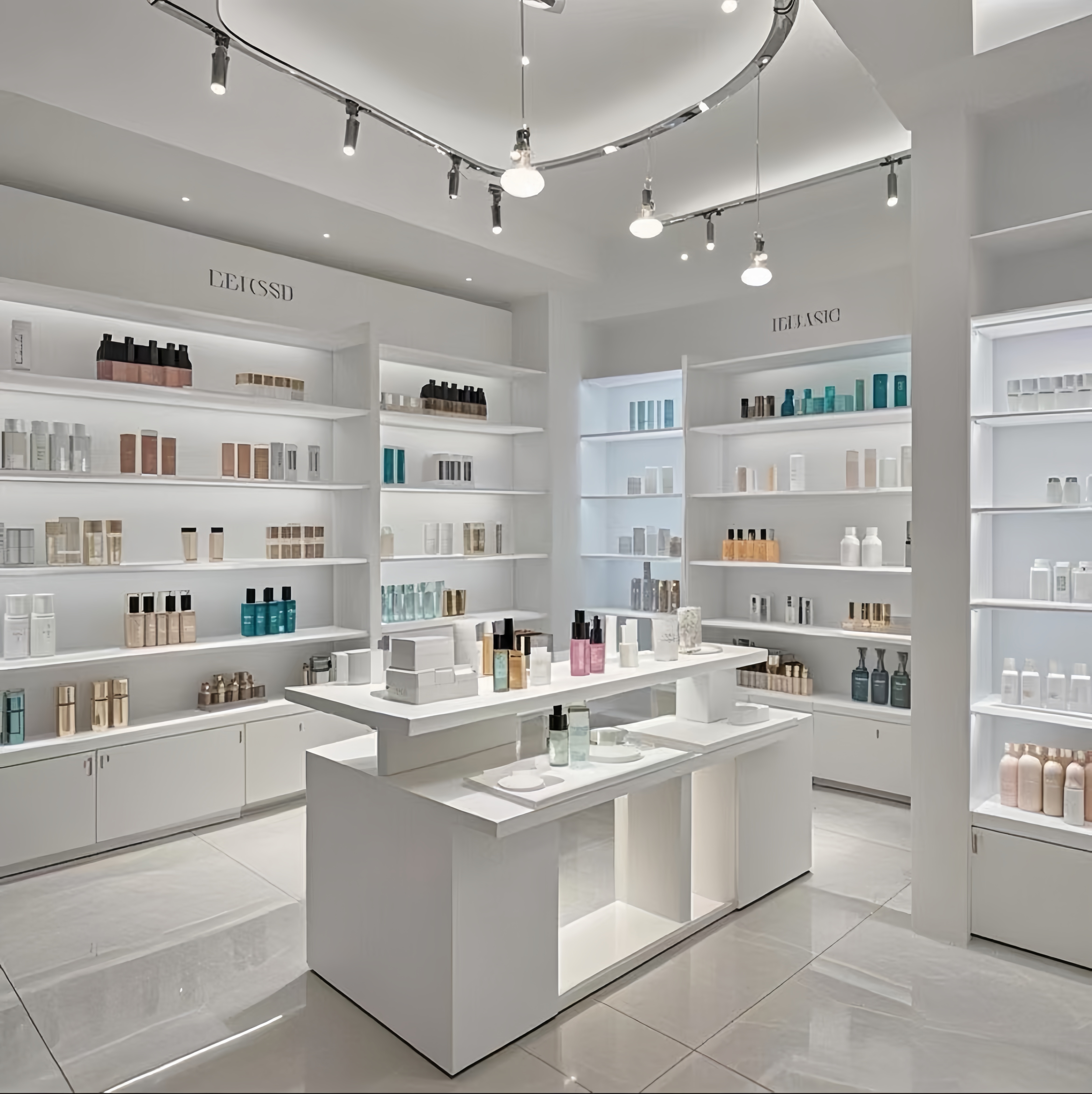 Custom Cosmetic Display Cabinet with LED Lighting - Retail Makeup Racks & Island Stands for Shops