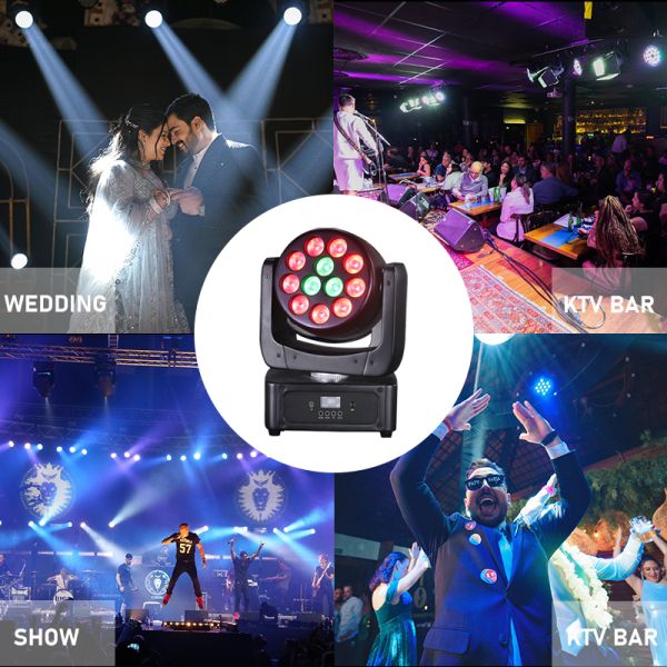 Stage Light Factory 12x8W RGBW LED Wash Moving Head Light with Sound Activated DMX512 Control