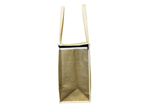 Natural Jute Cooler Tote Bag Small Insulated Tote Bags With Cotton Twill Handles