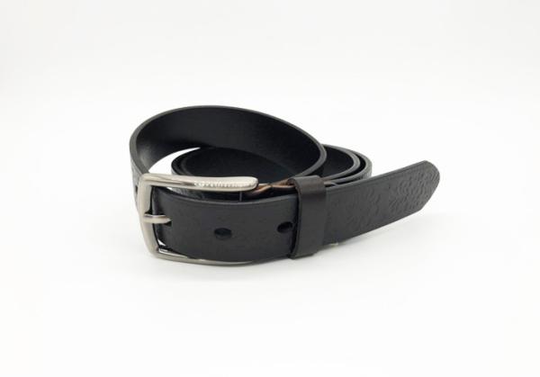 Flower Pattern Embossed Leather Belt Black Color 95 - 125cm Length