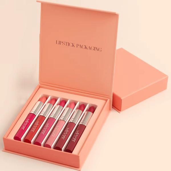 Luxury Cosmetic Gift Box Embossed Gold Stamping Small Business Magnetic Packing Rectangle Lipstick Set Lip Recycled Materials