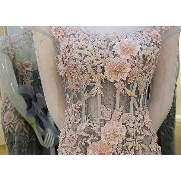 Purple And Pink Lace Mermaid Prom Dress High Collar Backless Flowers Tulle Tail