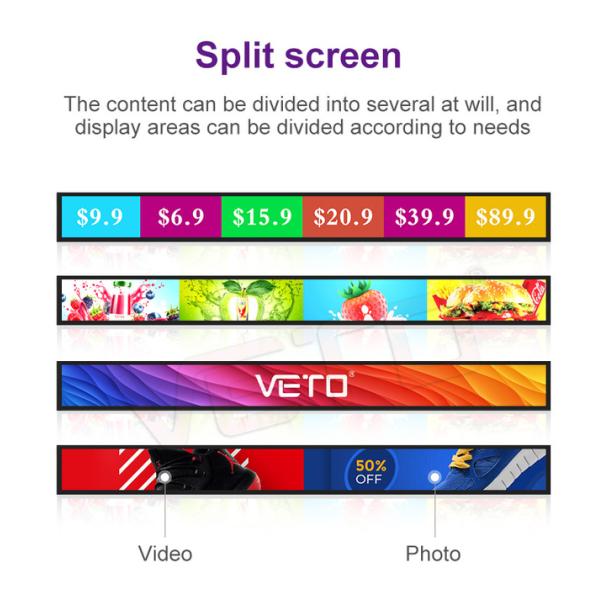 VETO Customisizd Size Bar LCD Display Ultra Wide Shelf Edge Strip Screen HD Digital Signage Растянутая ЖК-панель