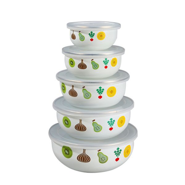 Eco Friendly Enamel Ice Bowl Metal Steel Fresh Keeping Food Storage Bowl with PP Lid