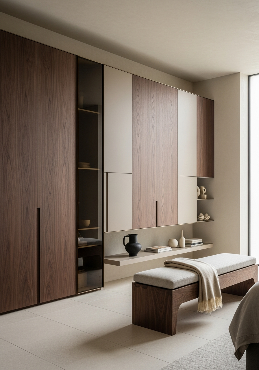 Bronze-Glass & Walnut Modular Wall System in 304 Stainless Steel