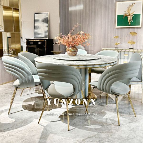 Italian Leather Dining Chairs Luxury High-end Stainless Steel Leather Dining Chairs