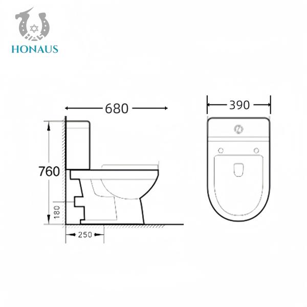 Project Use Two Piece Toilet Bowl Ceramic White Elongated Design 680*760*390mm