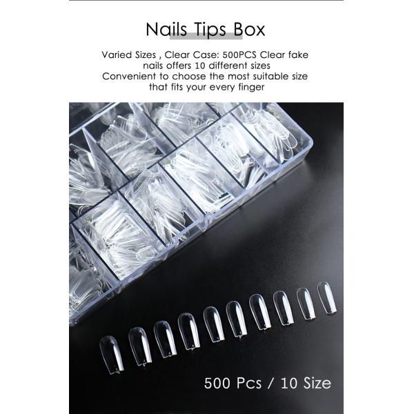 Puntas de Uñas de Gel Certificadas MSDS Almendra Forma Mediana 500Pcs Preformadas Cobertura Completa Gel Suave Puntas de Uñas Transparentes Extensiones Estilo Francés