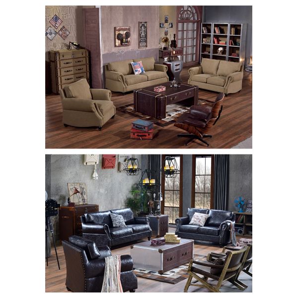 Nidea #8943 American Country Antique Retro Leather Sofa Wood Couch Divani Muebles Para Habitacion De Salon Hogar Furniture Living Room
