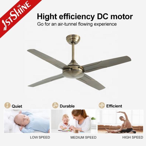 Ventilador de teto de cobre de motor AC puro de alta velocidade com controle remoto e 4 lâminas de ferro