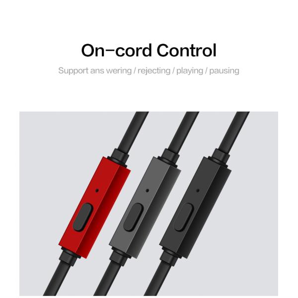 IPX2 3.5mm Wired Earphone With Microphone Metal Earbuds TPE Flat Cable