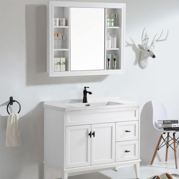 Led Mirror Modern Freestanding Bathroom Vanity with Quartz Stone Countertop Single Sink