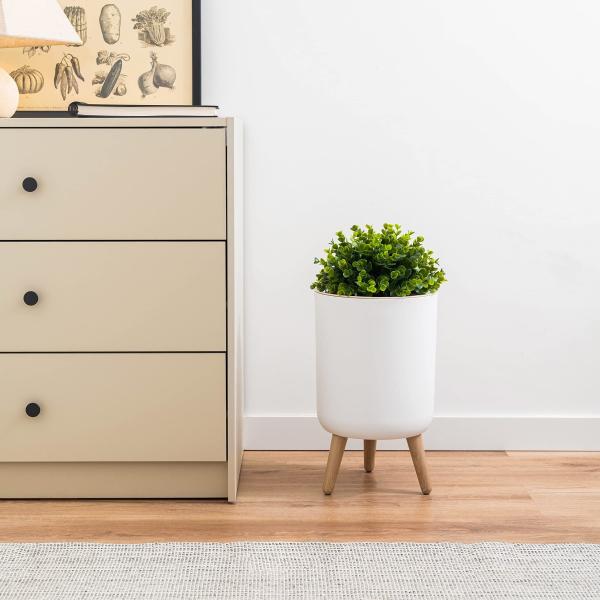 Creative Wholesale Household Waste Bin Tall Wood Grain Kitchen Hotel Tabletop Press Trash Can Garbage Can with Plant Style Lid