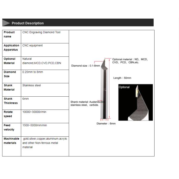 Инструменты гравировки диаманта CVD ND хвостовика SS304