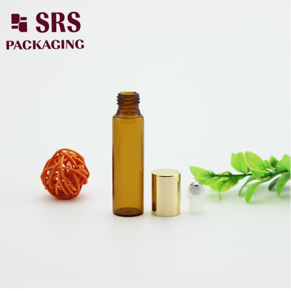5ml luxury amber glass roller ball bottle with metal ball for essential oil
