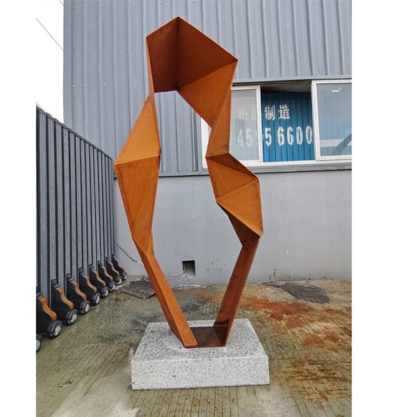 Abstract Geometric 120cm Height Corten Steel Weathering Sculpture With Rusty Finish