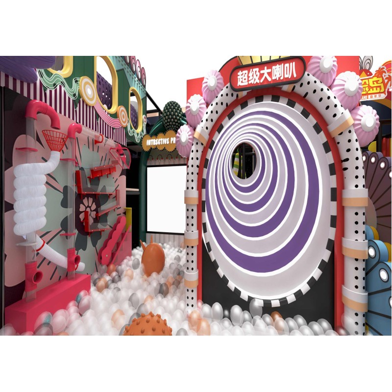 Macaron Home Play Kids Indoor Amusement Center Custom Family Entertainment Castle Maze Slide Trampoline for Villa