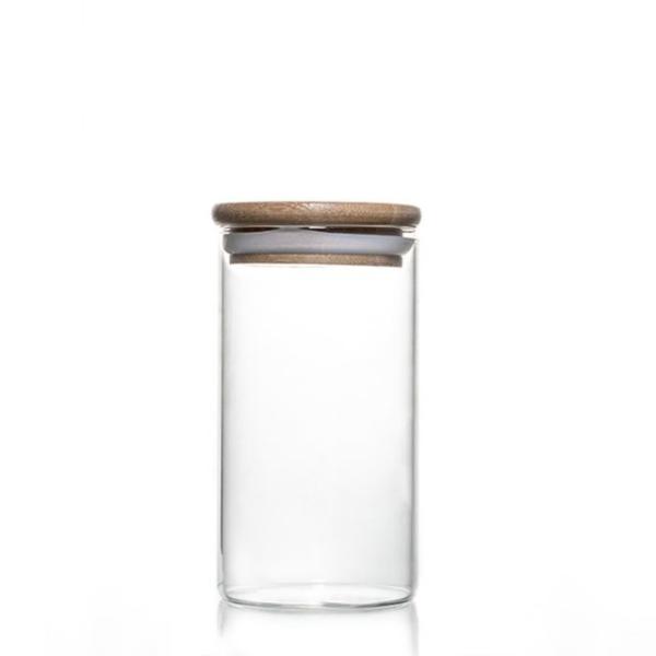 Custom Design Jar Food Storage Canister Transparent Borosilicate Glass With Bamboo Cover