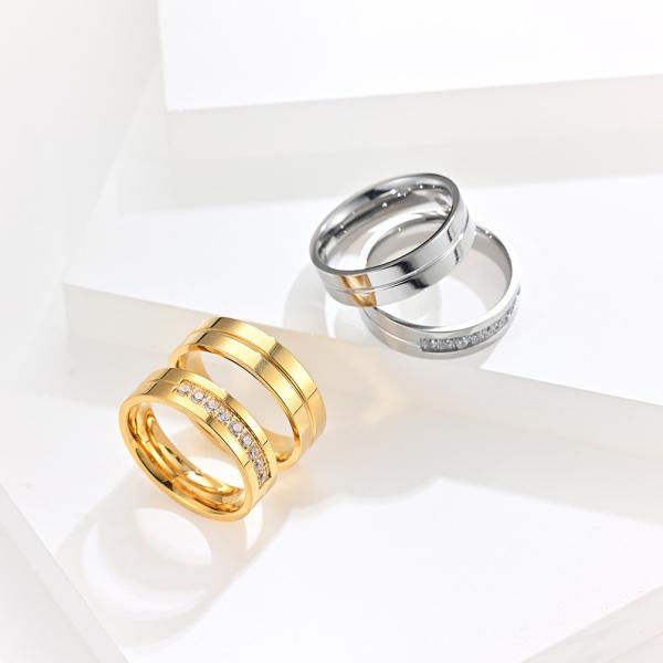 Men Women Gold Stainless Steel Ring 3A Zicron Wedding Engagement Diamond Rings