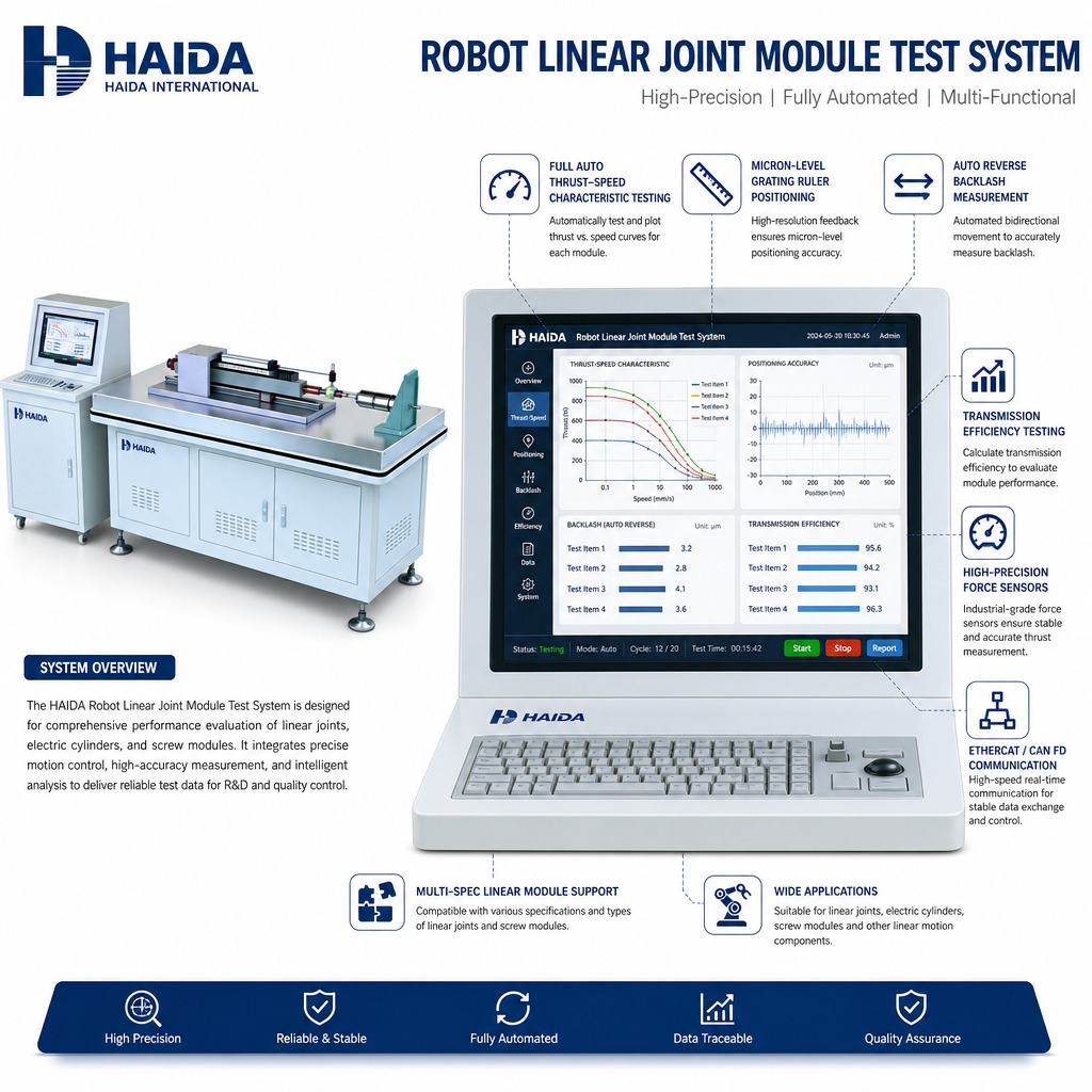 Robot Linear Joint Module Test System Linear Actuator Testing Machine Thrust Speed Backlash Positioning Accuracy