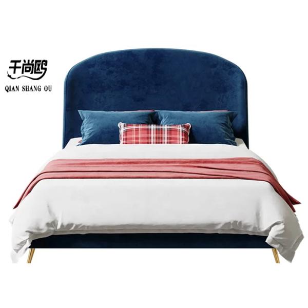Luxury Blue Upholstered Platform Bed King European Style Fabric Material