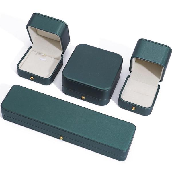 Boîte d'emballage de bijoux en cuir en PU vert pour les boucles d'oreilles de collier de mariage