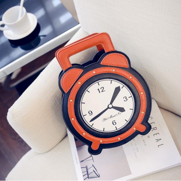 Cartoon cute alarm clock female PU leather messenger bag cute candy colored female