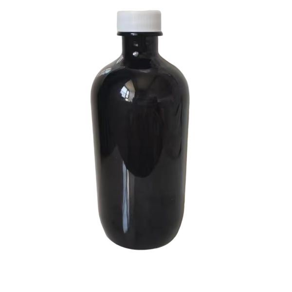 PET Collar Material 28mm 400 Neck Size Empty Black Round PDP Tris Plastic Bottles 500ml 16oz Cough Syrup Containers with Screw Cap