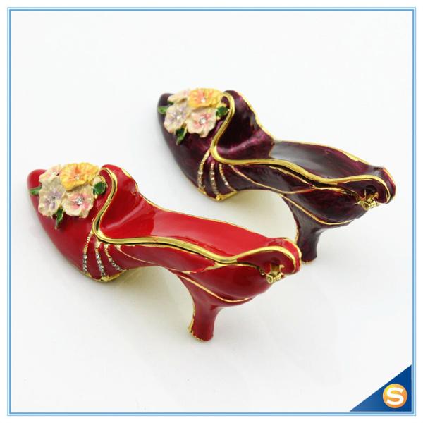 Handmade Elegant High Heel Shoes Shape Trinket Box Beautiful Flower Jewelry Box For Women's Gift SCJ626