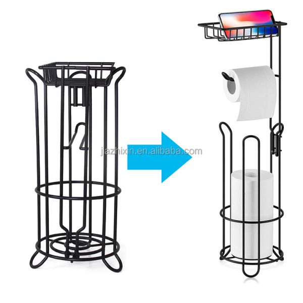 NEW Modern Metal Detachable Standing Black Living Room Paper Towel Holder Basket Bathroom Organization Tissue Rack Storage Shelf