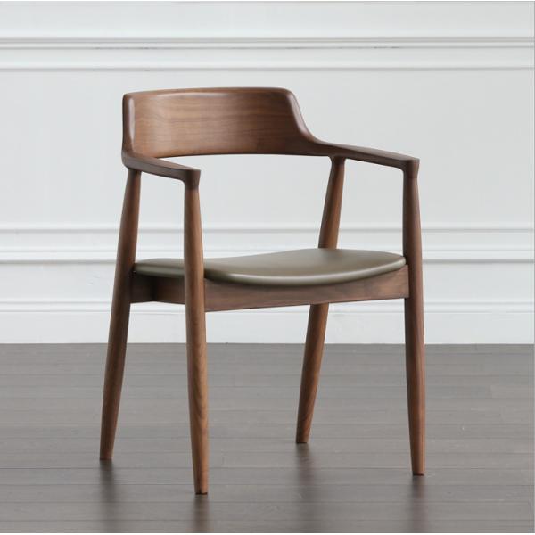 Dining Room and Living Room Contemporary Walnut Colour Wood Armrest Dining Chair with Fabric Leather Seat