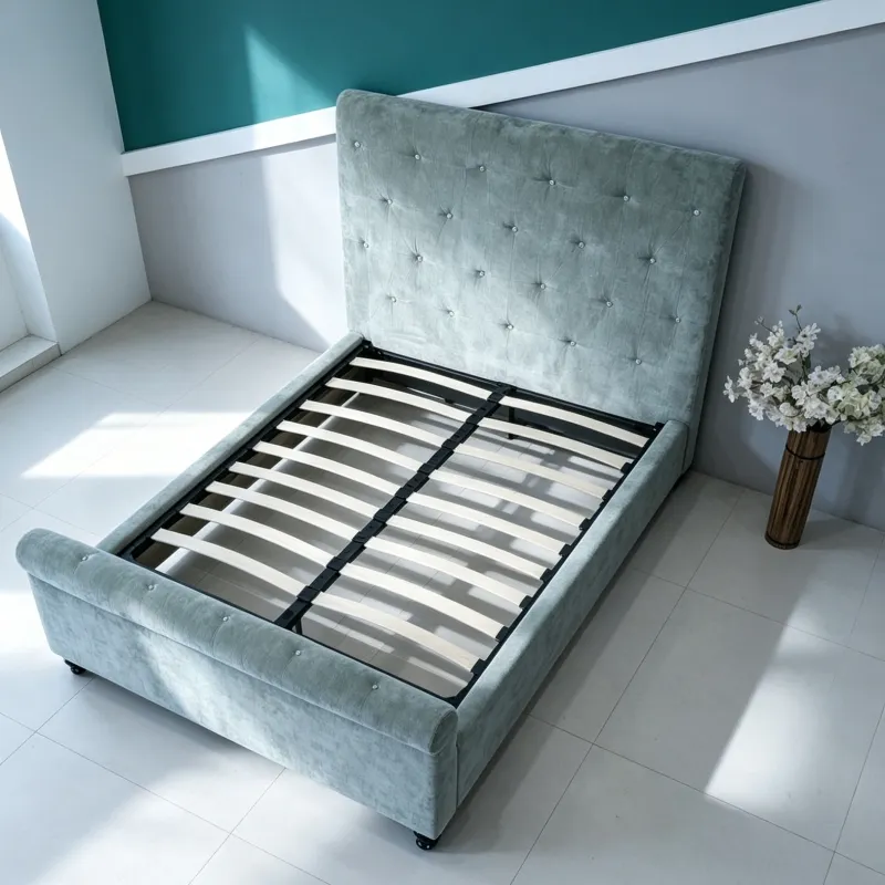 Diamond Tufted Upholstered Bed Frame Solid Support Bed Legs for Modern Bedroom Furniture