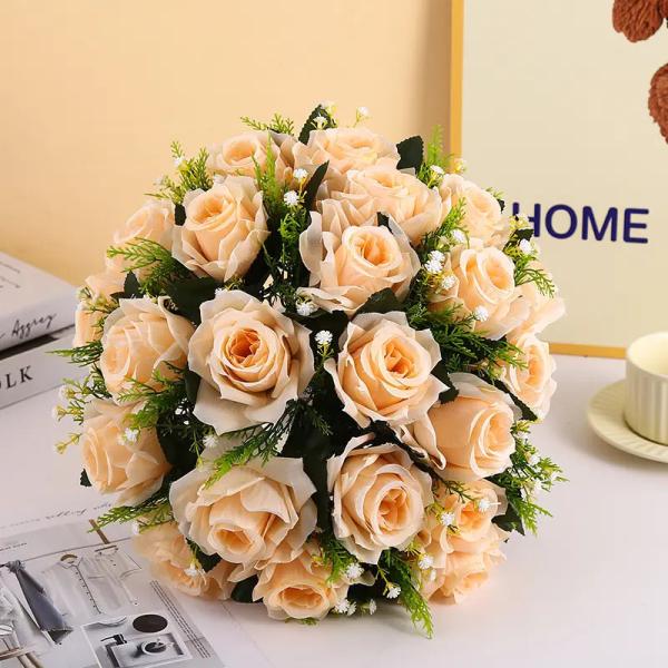Wholesale Wedding Faux Silk Fake Floral Bouquet Plastic Artificial Roses Flowers Balls for Wedding Centerpieces