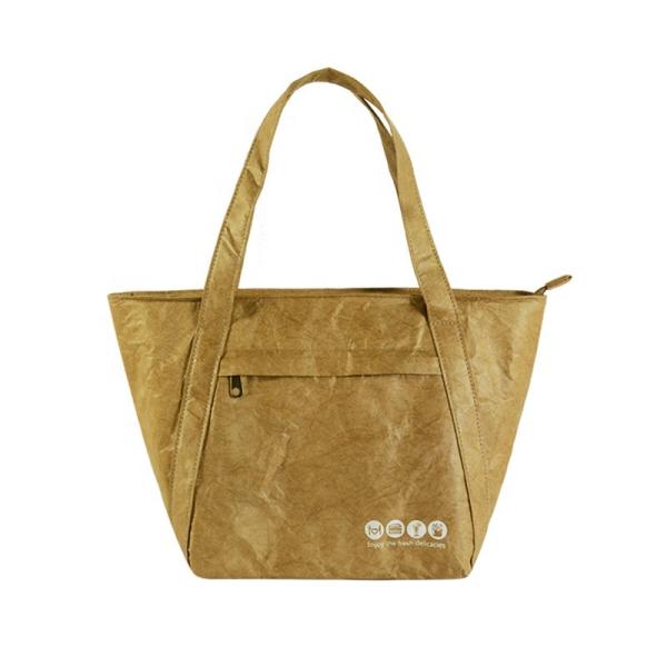 Portable Waterproof Brown Paper Bags , Strong Washable Paper Tote Bags