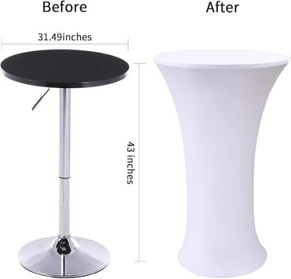 White Spandex Stretch Cocktail Table Covers 4pc 32x43 inch Round