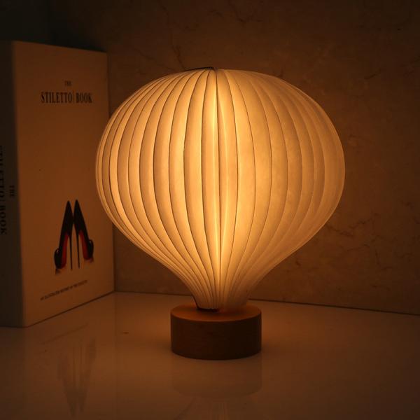 Bedside Real Wood Table Lamp Creative Hot Air Balloon Design Dupont Paper Night Lights Gifts