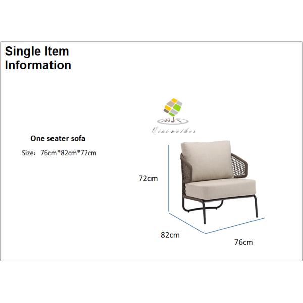 Diseño moderno de lujo Sofá de aluminio para exteriores Sofá de un solo asiento Rattan Jardín Patio Muebles Tejer Cuerdas Sofá de jardín Silla