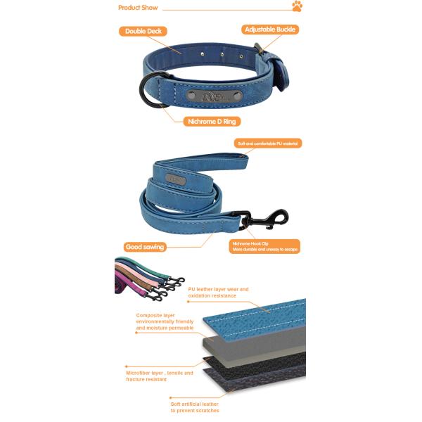 Soft And Sturdy Leather Premium Pet Leash Lead Training And Walking Adjustable Leather Dog Leash With Collar