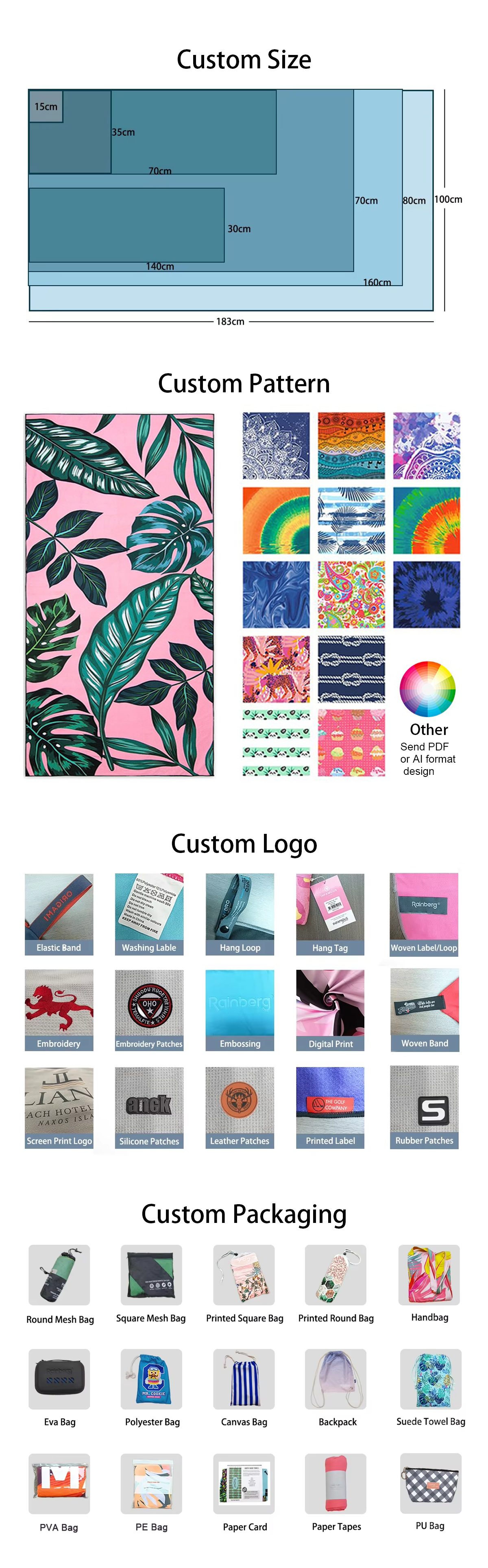 Personalised Microfiber Quick Dry Printed Bulk Beach Towels With Mesh OPP Bag