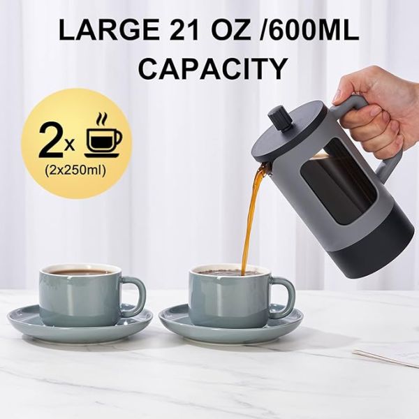 Portable Double Wall Glass French Press Stainless Steel Borosilicate Glass French Press