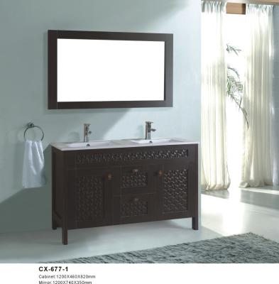 Black Color PVC Floor Mounted Bathroom Cabinets 120cm Wide with Double Basin