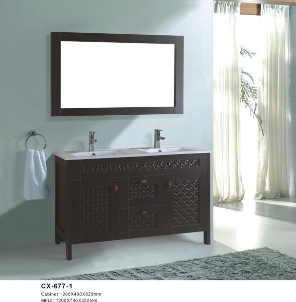 Black Color PVC Floor Mounted Bathroom Cabinets 120cm Wide with Double Basin