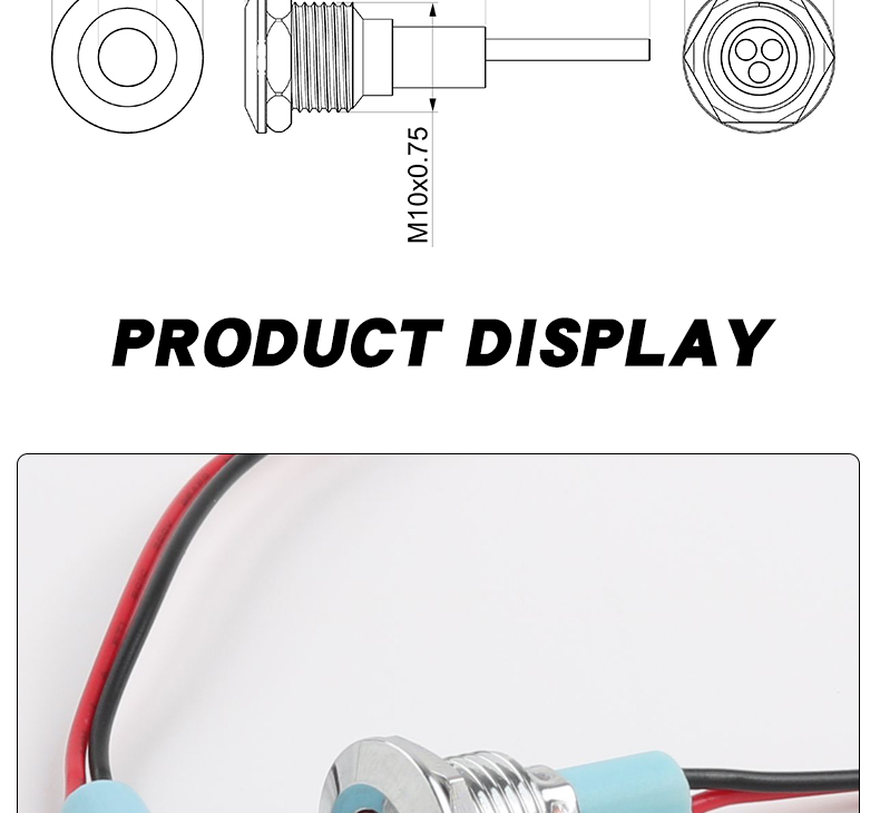 High Brightness 10mm Metal Power Indicator Light LED Display 15cm Wire Multi-Color (Red/Green/Yellow/Blue/White) IP65 Rated